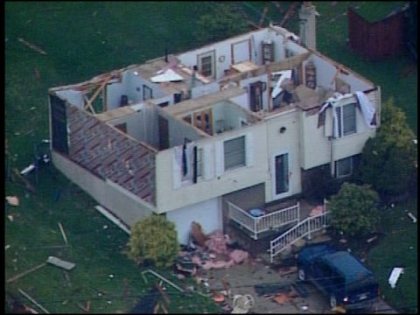 A house with significant damage 