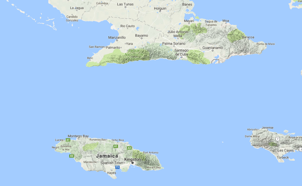 Cuba and Jamaica terrain map