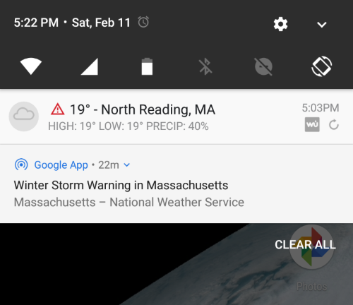 Weather Alerts on Android notification tray